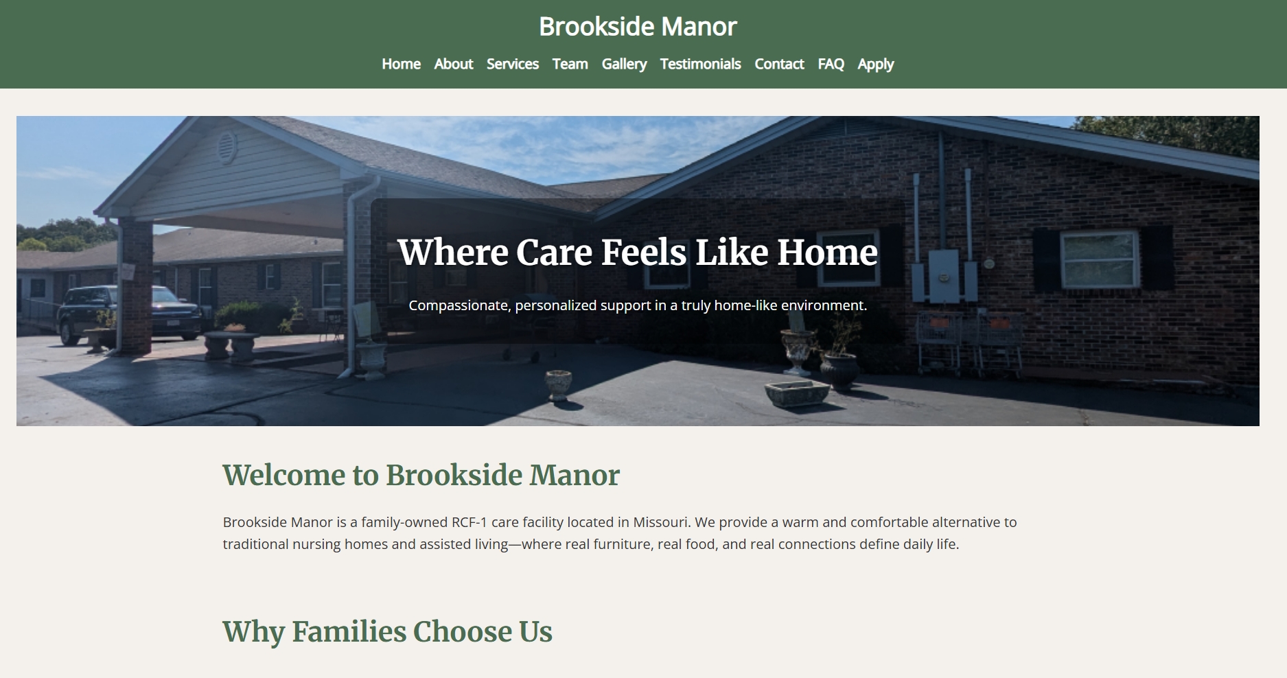 Brookside Manor Website Preview